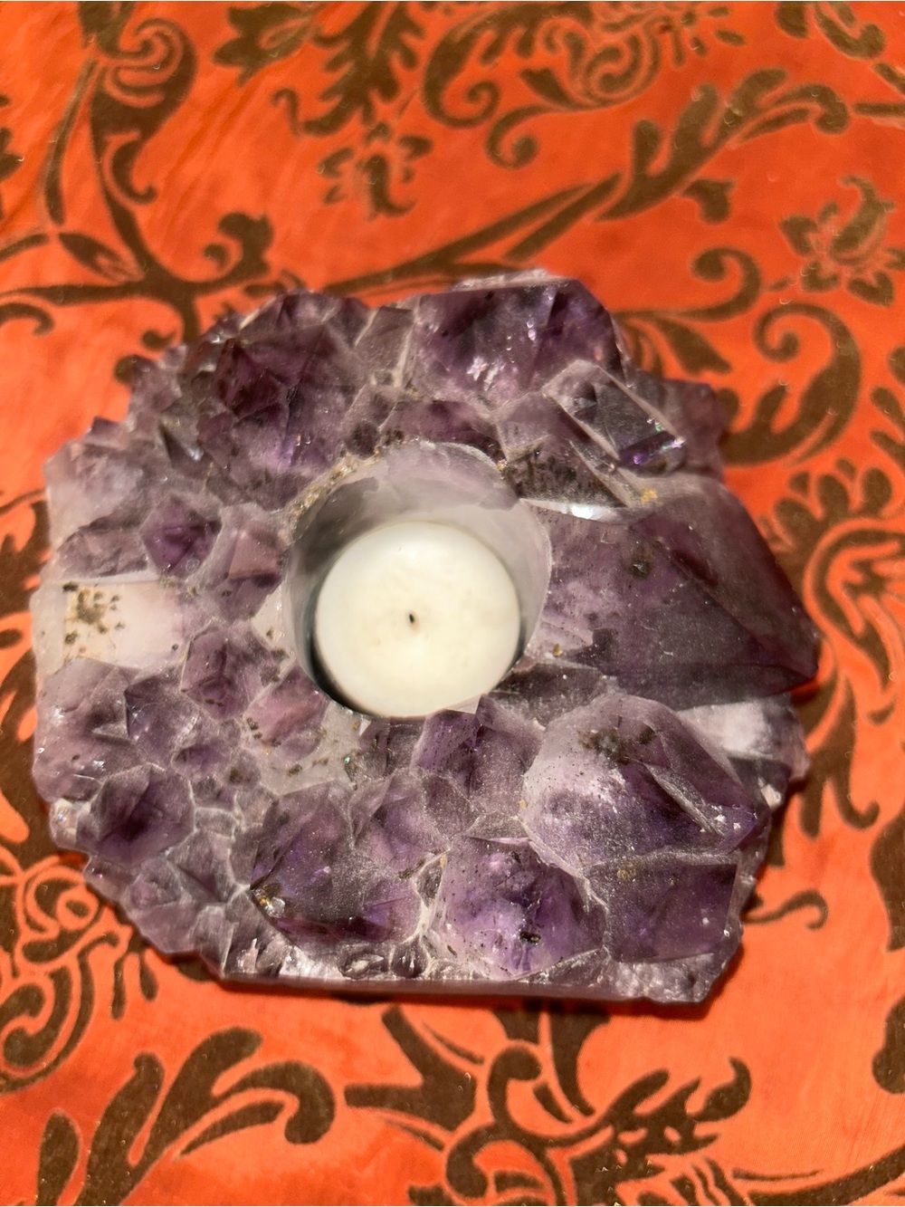 Amethyst Crystal Tea Light Candle Holder - Purple